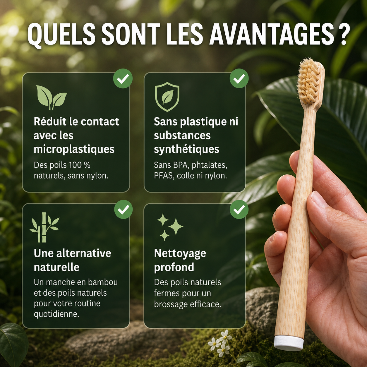 Brosse à dents BRIZE en poils de sanglier et bambou (paquet de 4)