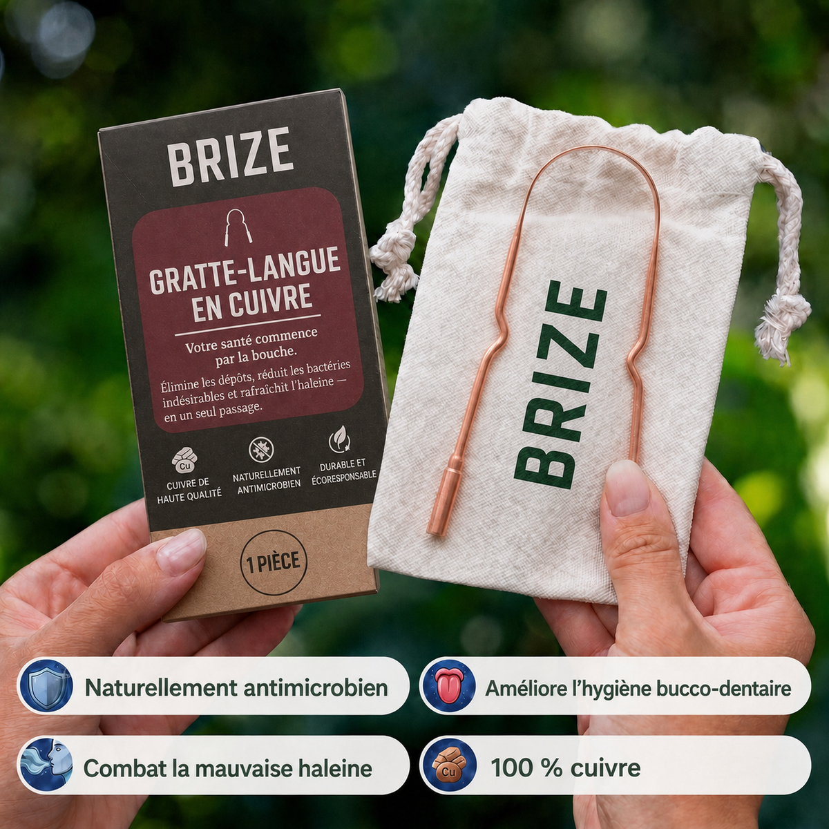 Grattoir à langue 100% cuivre BRIZE